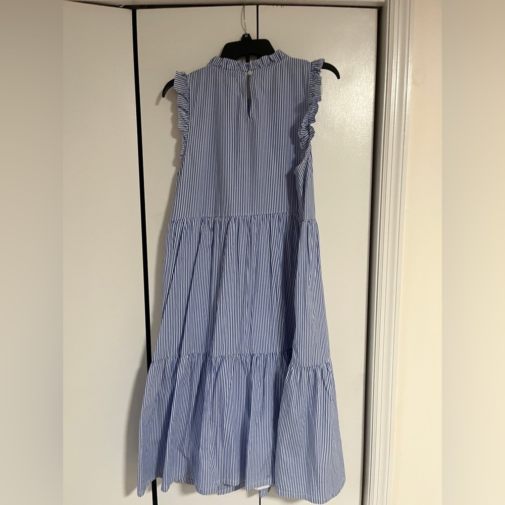 J.Crew tiered dress in blue pinstripe sz 14